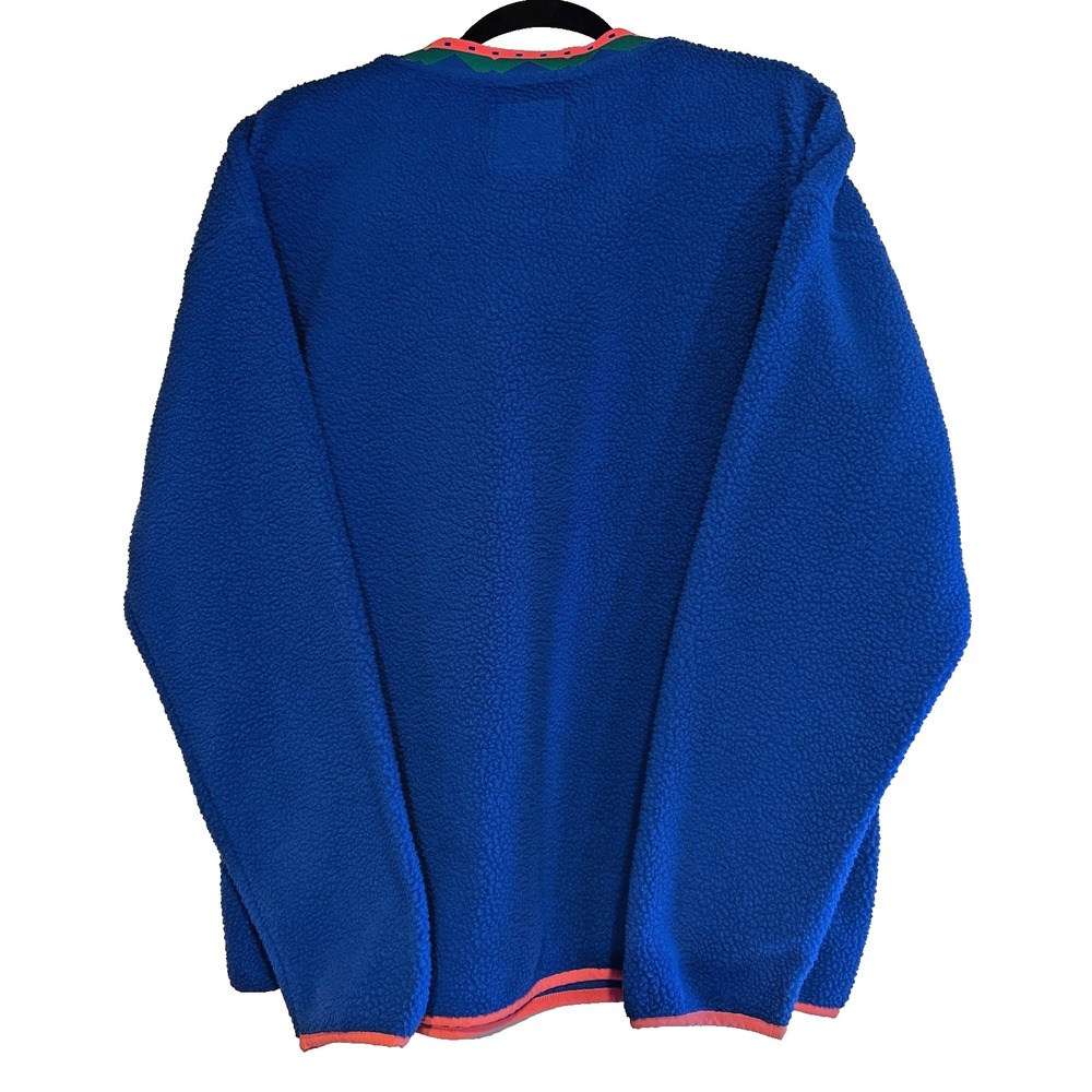 Vtg Columbia‎ fleece pullover aztec sothwestern trim neon blue L - Picture 7 of 11